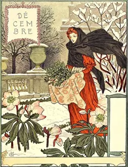 Vintage Artwork Prints: Eugène Grasset's calendar commissioned by the Parisian department store La Belle Jardinière - The Months - December
