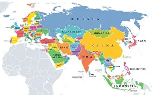 Eurasia Prints: Eurasia, political map with individually colored states