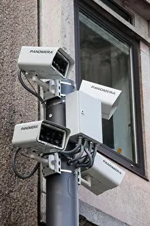 North Rhine Westphalia Prints: Europe, Germany, Cologne, surveillance cameras in front of Cologne cathedral
