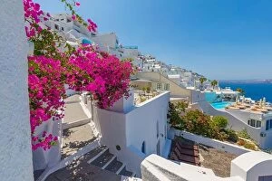 Images Dated 23rd July 2021: Europe Greece Santorini travel vacation. Looking at scenic view on famous travel destination