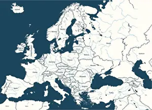 Rhein Prints: Europe high detailed vector political map with rivers and country names