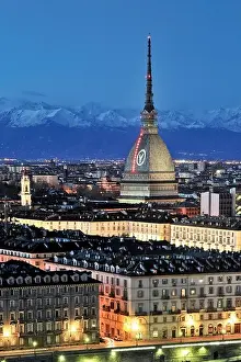 Montagne Prints: Europe Italy Piedmont Turin Panorama with Mole Antonelliana