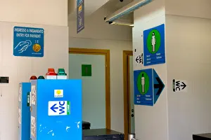 Jaynes Gallery Prints: Europe, Italy, Venice. Public toilets with numerous signs