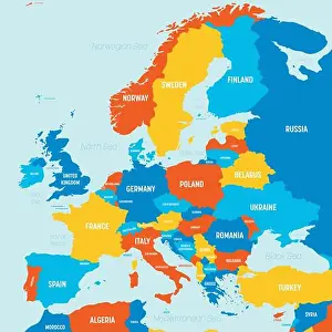 Continent Prints: Europe map - 4 bright color scheme