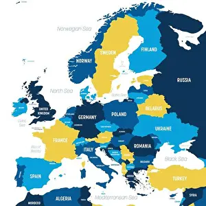 Europe Map Prints: Europe map - brown orange hue colored on dark background