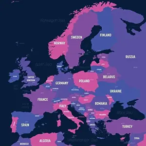 Violet Blue Prints: Europe map. High detailed political map of european continent with country