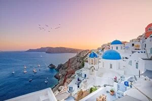Images Dated 24th July 2021: Europe summer destination. Traveling concept, sunset scenic famous landscape of Santorini island