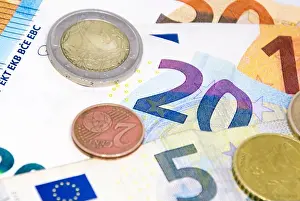 Wage Prints: European Union coins and banknotes of different values