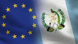 Guatemala Prints: European Union and Guatemala Flags - Two Flags Together - EU