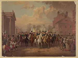 Continental Army Prints: Evacuation day and Washington's triumphal entry in New York City, Nov. 25th, 1783