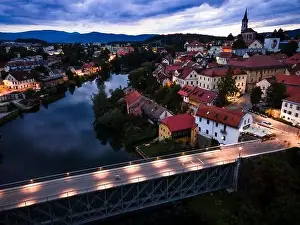 Mesto Prints: Evening Cityscape of Novo Mesto in Lover Carniola Region in Slovenia at River Krka Bend
