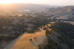 Evening sunlight shines on the rolling hills in Northern California. These beautiful, golden hills turn green once winter brings seasonal rains