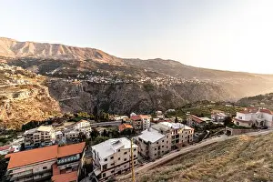 Wadi Prints: Evening sunset view of Bcharre (Bsharri) town in Qadisha valley, Lebanon