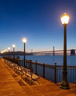 Flowing Water Prints: Evening view across the Bay, with Golden Gate Bridge in the distance