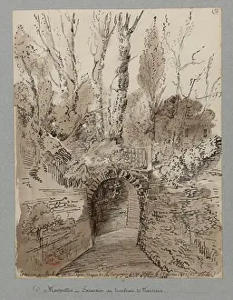 Excursion Prints: Excursion to the tomb of Narcissa near Montpellier presents an 1822 landscape