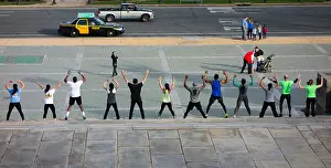 Jacks Prints: exercise class on on the Rocky steps of the Philadelphia Museum of Art, Pennsylvania, USA