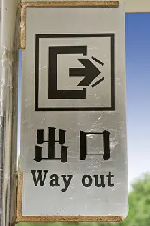 Exit Sign Prints: Exit sign 'way out' in English and Mandarin Chinese pictograph characters