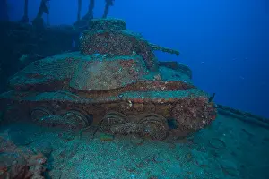 Shipwreck Prints: Exploring main deck about 165fsw of sunken wreck San Francisco Maru Truk Lagoon Chuuk Federated States of Micronesia