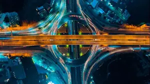 Networking Prints: Expressway top view, Road traffic an important infrastructure in Thailand