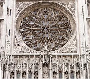 Frontage Prints: Detail of the exterior of the rose window of St Patrick's Cathedral