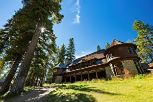 Nevada Prints: Exterior view of the Hellman Ehrman Mansion in Lake Tahoe area at Nevada
