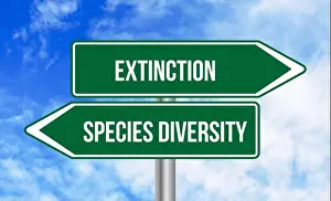 Extinction or species diversity road sign on blue sky background