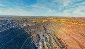 Extraction of minerals with the help of special equipment in the warm evening light in picturesque Ukraine