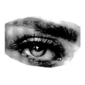 Halftone Prints: Eye collage. Design element in trendy dotted pop art style