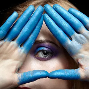 Charismatic Prints: Eye of Providence, eye pyramid symbol made of hands and female face