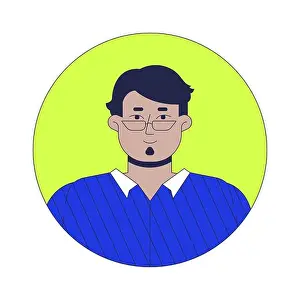 Male Portrait Prints: Eyeglasses arab man with soul patch beard 2D linear vector avatar illustration