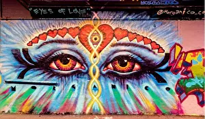 Waterloo Prints: Eyes in Graffiti Tunnel at Waterloo Station London UK
