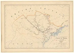 Tonkin Prints: F. H. Schneider produced a map in 1891 of Tonkin in French Indochina indicating telegraphic and postal communications