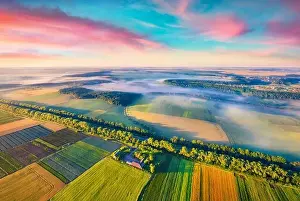 Unbelievable Prints: Fabulous summer view from flying drone of Ukrainian countryside with field of wheat