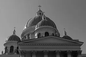 City Blue Prints: Facade with blue domes & crosses
