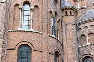 Old Tower Prints: Facade Dutch church with windows and towers