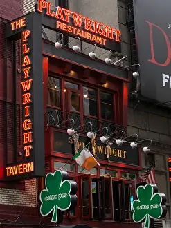 Advertisements Prints: Facade and Signage, Playwright Celtic Pub, Bar and Grill, Times Square, NYC, USA