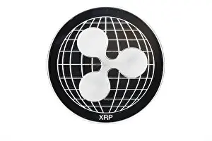 Ripple Prints: Face of the crypto currency silver ripple isolated on white background