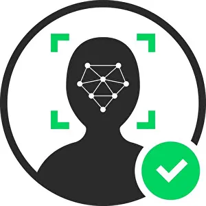 Reader Prints: face id scanner logo with check mark