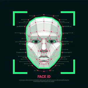 Detection Prints: Face identification concept. Biometric identification or Facial recognition system