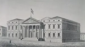 Spanish Flag Prints: FACHADA DEL CONGRESO DE LOS DIPUTADOS- GRABADO- MEMORIA HISTORICO-DESCRIPTIVA DEL NUEVO PALACIO DEL CONGRESO - 1856