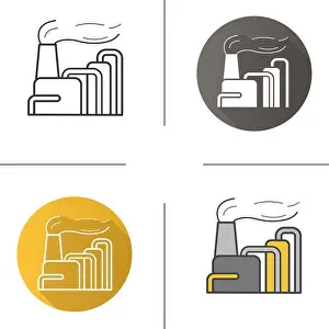Glyph Prints: Factory icon. Flat design, linear and color styles