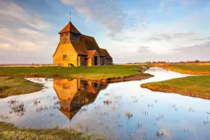 Fairfield Church on Romney Marsh in Kent captured in warm late evening light