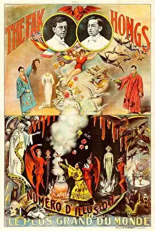 Vintage Poster Prints: The Fak Hongs (1920s) Spanish Magic Show Poster - 'Numero D Illusion' - Le Plus Grand Du Monde