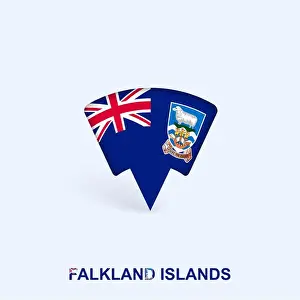 Modern Design Prints: Falkland Islands Flag Map Pointer Design with Shadow. Vector illustrator