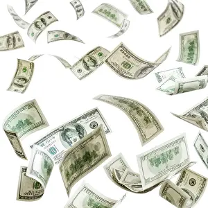 Bank Notes Prints: Falling dollars bank notes isolated