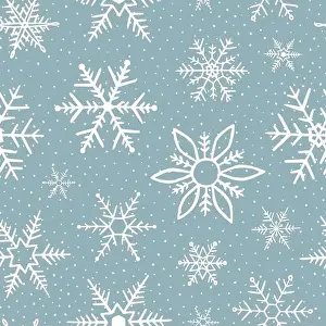 Snowflakes Prints: Falling snowflakes on blue background
