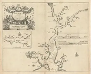 Greenville Prints: FALMOUTH, Carrick Roads & Helford River sea chart. Truro. COLLINS 1723 old map