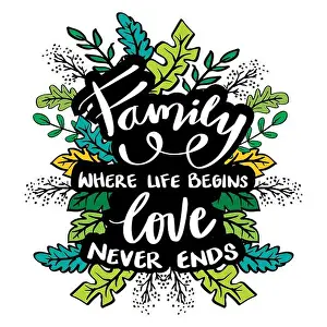 Wall Decor Prints: Family where life begins love never ends. Motivational quote