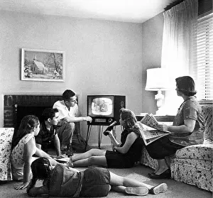 Novelty Prints: Family Watching Television, 1958