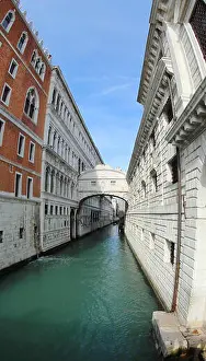 Venezia Prints: famous Bridge of Sighs also called Ponte dei Sospiri in Italian language in Venice Italy